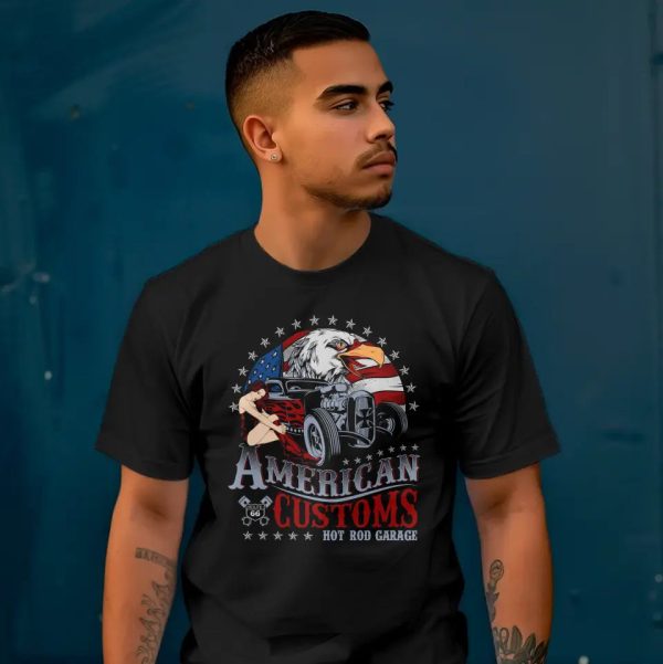 T-Shirt  American Customs - Hot Rod Garage  mit anpassbarem Druck Online-Schn?ppchen – Bild 3