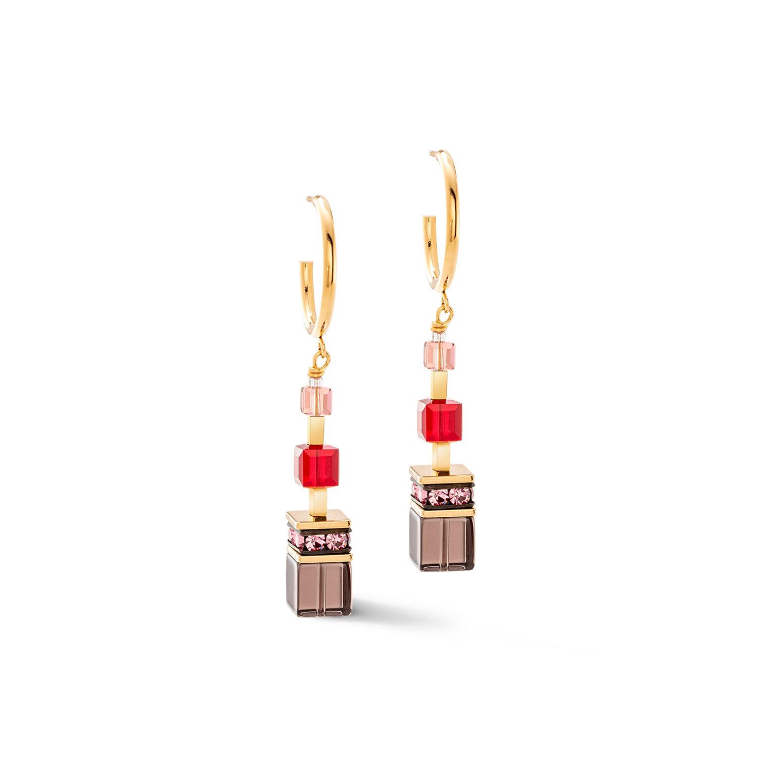 GeoCUBE® Precious statement earrings gold-red Online-Schn?ppchen