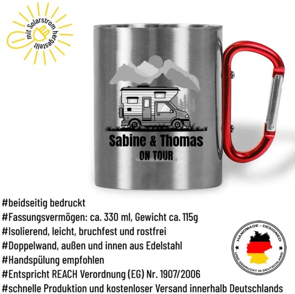 Tasse mit Karabiner  on tour  personalisiert mit Namen Verkauf – Bild 2