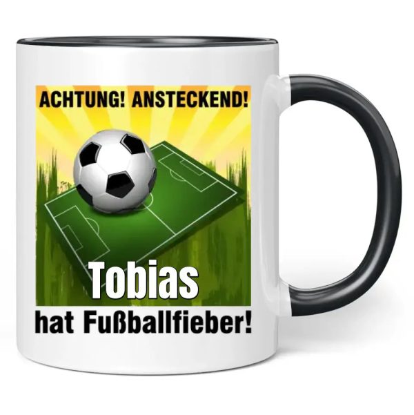 Tasse  Achtung! Ansteckend! Wunschname hat Fußballfieber!  Zu verkaufen – Bild 4