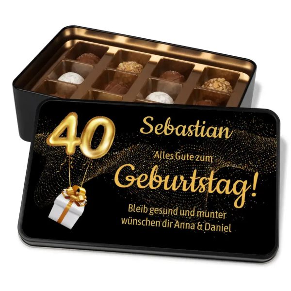 Geschenkdose mit Pralinen personalisiert mit Jahreszahl + Wunschtext „Alles Gute zum Geburtstag!“ Mode
