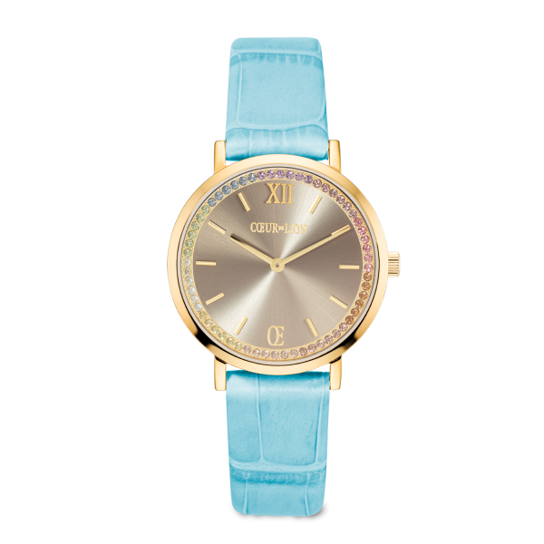 Watch Round Pastel Lovers Gold Bracelet Leather Blue Angebot