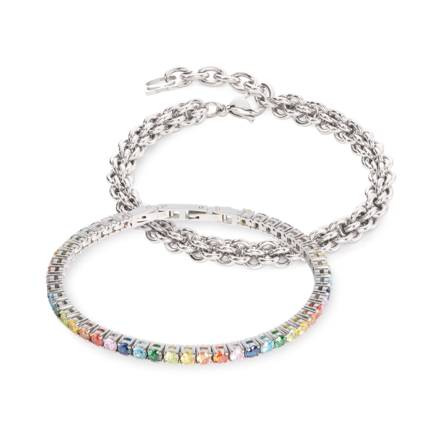 Tennis Mesh Chain Bracelet Silver Multicolour Im Angebot