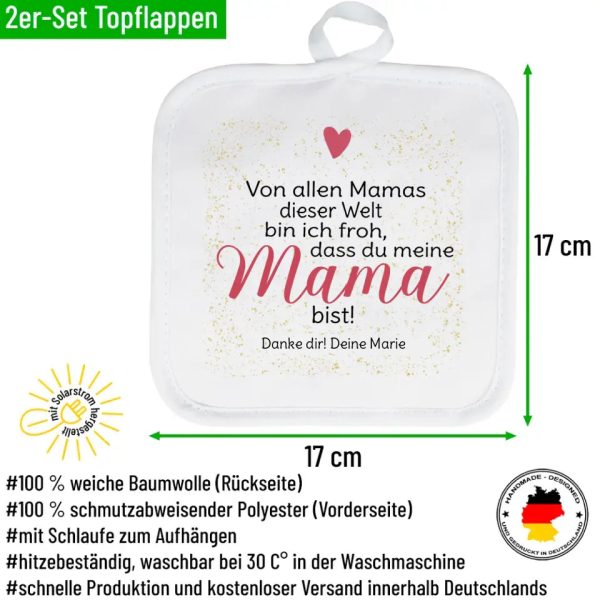 2er Set Topflappen  Von Allen Mamas Dieser Welt Bin ich froh, DASS du Meine Mama bist!  personalisiert mit Wunschtext Zu verkaufen – Bild 2