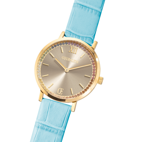 Watch Round Pastel Lovers Gold Bracelet Leather Blue Angebot – Bild 2