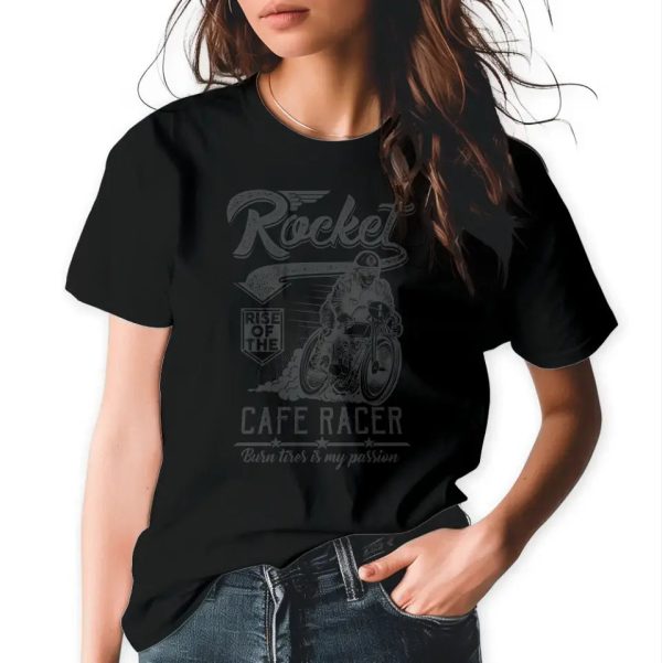 T-Shirt  Rocket - Rise Of The Cafe Racer - Burn tires is my passion  mit anpassbarem Druck Verkauf – Bild 2