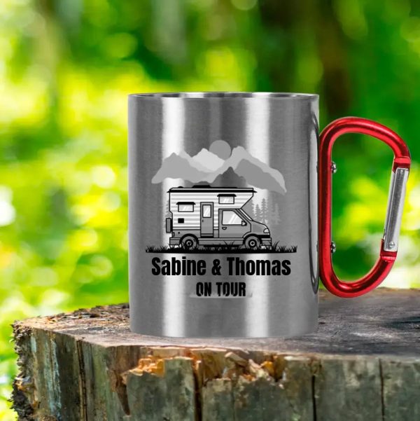 Tasse mit Karabiner  on tour  personalisiert mit Namen Verkauf – Bild 3