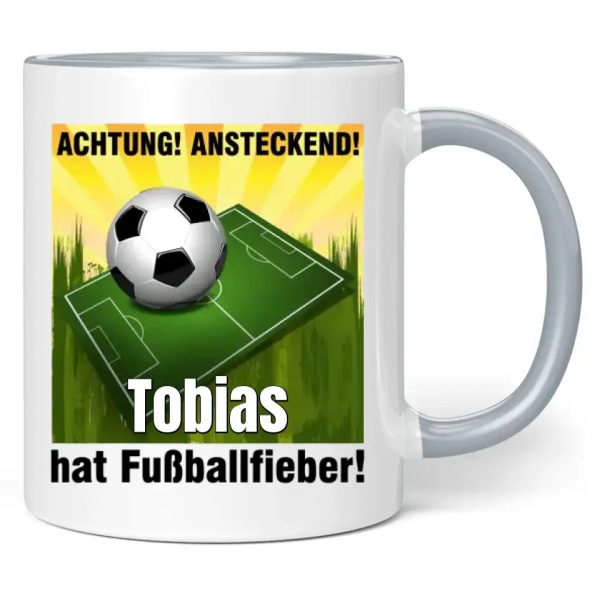 Tasse  Achtung! Ansteckend! Wunschname hat Fußballfieber!  Zu verkaufen – Bild 3