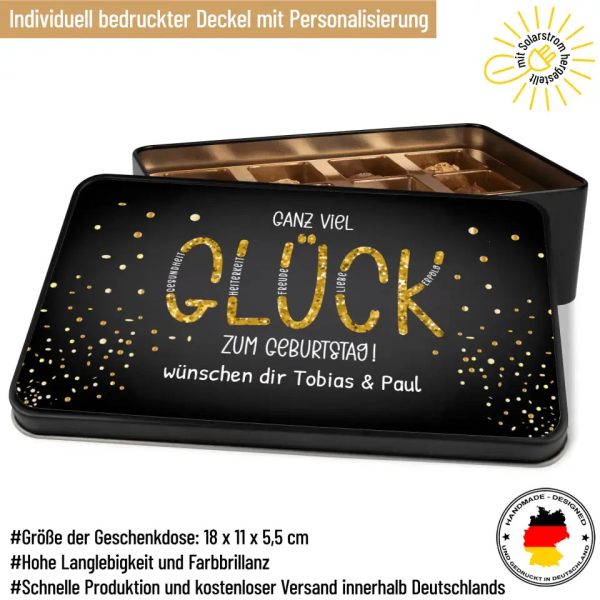 Geschenkdose mit Pralinen personalisiert mit Wunschtext „Ganz viel Glück zum Geburtstag“ Verkauf – Bild 3