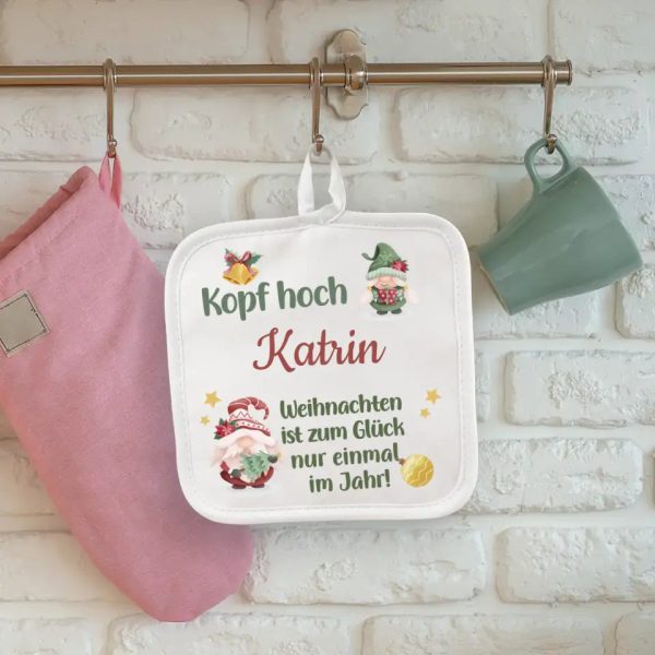 2er Set Topflappen  Kopf Hoch Weihnachten ist zum Glück nur einmal im Jahr  personalisiert mit Wunschname Rabatt – Bild 3